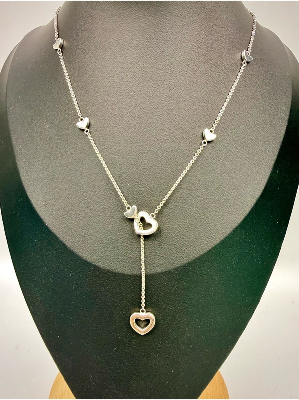 Tiffany & Co. Silver Heart Lariat Necklace with Drop Heart Charm